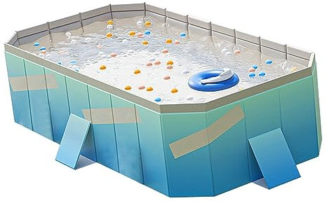 Blauer, Faltbarer, Nicht Aufblasbarer, Rechteckiger PVC-Familienpool, Schwimmbecken – Nicht Aufblasbar, 4 Schichten, Vielseitig, Verdicktes PVC (1,6 M/63 Zoll) (1,6 m / 63