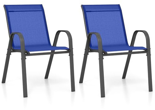 KOMFOTTEU 2/4er Set Gartenstühle, Stapelstühle aus Stoff mit Metallrahmen, Balkonstühle stapelbar mit Armlehnen und hoher Rückenlehne, Terrassenstühle 56 x 70 x 84 cm (2, Blau)