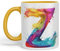 Vixar Letter Z Mug, Alphabet Letter Z Monogram Watercolour Ceramic Coloured Mug Cup for Tea Coffee Hot Brew 330ml 11Oz Gift (G Yellow)