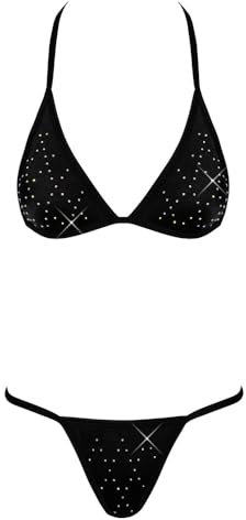 Orion Glitzer-Bikini - sexy Triangel-Bikini mit Glitzer-Steinen, Rio-Tanga, Highwaist-Bund, Bademode-Set, schwarz (DE/NL/SE/PL, Alphanumerisch, Einheitsgröße, Regular, Regular, schwarz, Glitzer)