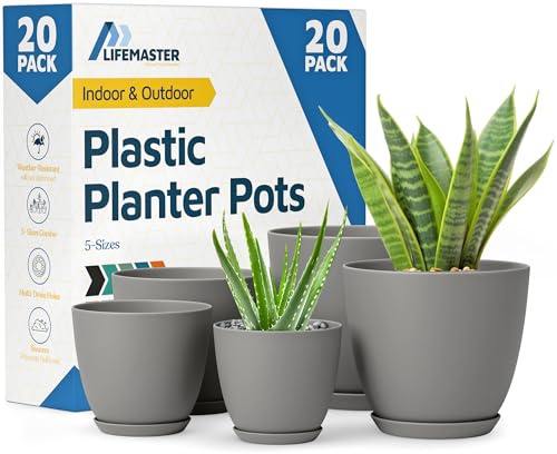 Lifemaster Pflanztöpfe mit Drainagelöchern – leichte, langlebige & platzsparende Töpfe für drinnen und draußen – vielseitige Funktionalität, Schlichtes modernes Design, Set mit 20