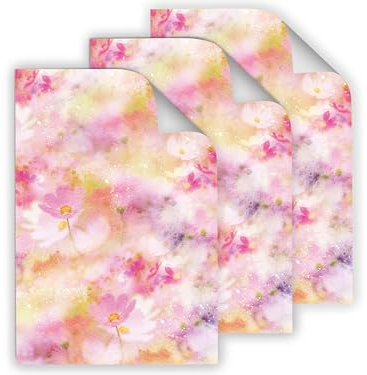 12 Geschenkpapier-Bögen hochwertige reißfeste Geschenkverpackung für Frauen Freundin Cosmos Blumen pastell rosa gelb für kleine Geschenke für Geburtstag Weihnachten (12 Bögen je A3-Format)