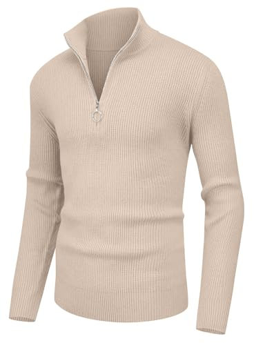 Sailwind Maglione da uomo con cerniera a 1/4, a maniche lunghe, con scollo a tartaruga, con chiusura lampo, per uomo, beige., S