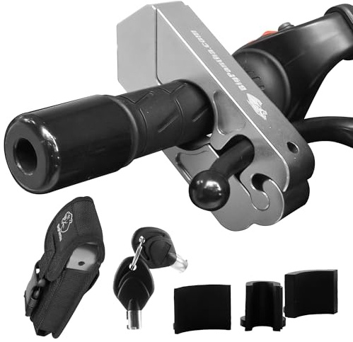 BigPantha Heavy Duty Motorcycle Grip Lock - Secures Bike, Scooter, Moped, or ATV in Under 5 Seconds! - Anti Theft Lock W/Free Holster (Silver)