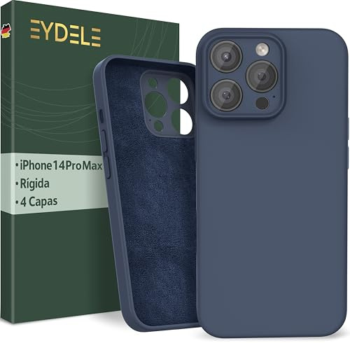EYDELE Quadrupla Protezione per iPhone 14 Pro Max - Case Rigido | Fodera in Microfibra | Custodia Silicone Anti Impronta - Cover Blu notte