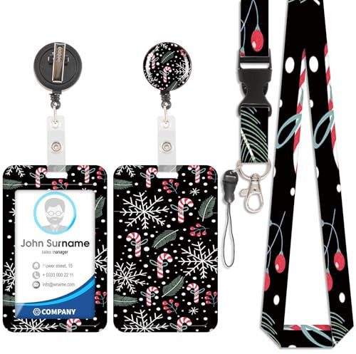 Viojrlly Weihnachten Cartoon Süßigkeiten Kartenhalter, Badge-Halter, abnehmbare Lanyard mit einziehbarem Clip, kann für Visitenkarten, Tür-Karten, ID-Karten, etc. verwendet werden.