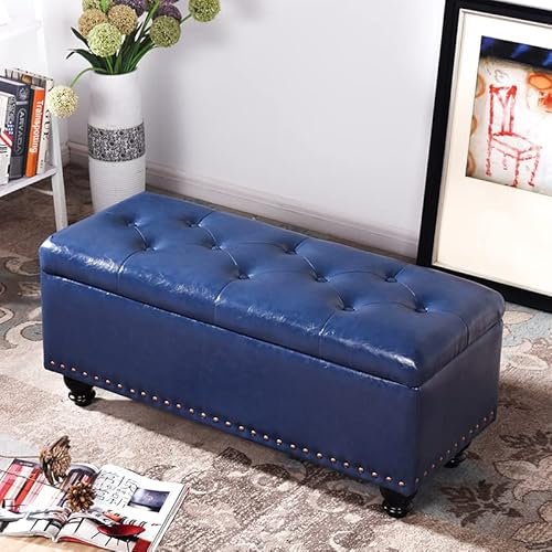 Large Storage Footstool Bench with Padded Seat and Faux Leather Stylish Window Seat Chest for Hallway Organization and Storage