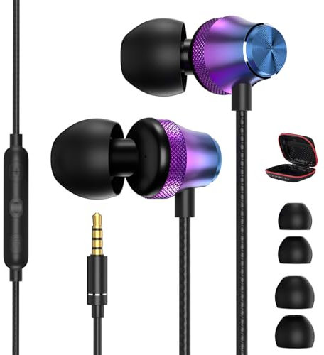 Wired Earbuds with Microphone for Laptop PC Ear Buds Wired with 3.5mm Audio Jack,HiFi Stereo Headphones Earphones for Samsung A25 A15 A16 A32 A52 Android for iphone ipad MP3 PS4 Chromebook,Purple Blue