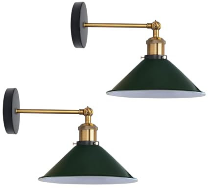 LEDSone Vintage 180 Degree Adjustable E27 Swing Arm Wall Lamp Fixtures Wall Sconces Industrial Metal Indoor Wall Mounted Sconce for Bedroom Galleries Living Room Hallway Kitchen (Green 2 Pack)