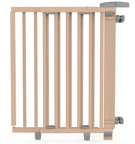 GEUTHER Variables Treppenschutzgitter mit Zusatzklemme Oris aus Holz | Baby Gitter in Extra Hoch | Schwenkbares Treppengitter | Kinderschutzgitter XXL | Breite: 67-85 cm