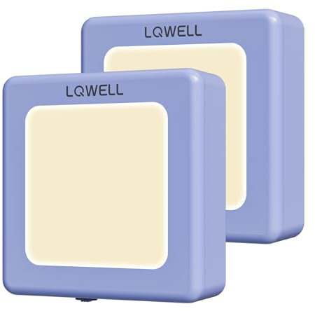 LQWELL® Nachtlicht Steckdose Faltbar mit Dämmerungssensor, Nachtlampe Einstellbare Helligkeit, Automatisch Steckdosenlicht, Orientierungslicht Warmweiß für Kinder Zimmer Gang Treppen (Lila, 2 STK)
