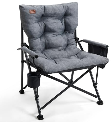 EVER ADVANCED Campingstuhl Faltbar 230KG Belastbar XL Klappstuhl 62cm Sitzbreit mit Seitentasche Getränkehalter Übergroßer Faltstuhl Angelstuhl für Camping Outdoor Balkon Garten Grau