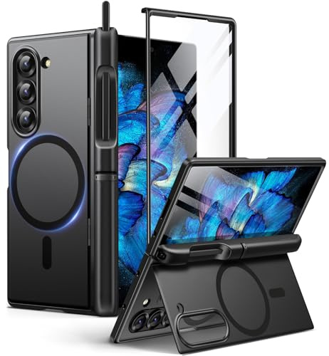 BERFY Coque pour Z Fold 6 avec protecteur d'écran, [compatible avec MagSafe] Béquille intégrée, fente pour stylo S et protection de charnière, coque intégrale antichoc pour Samsung Galaxy Z Fold 6