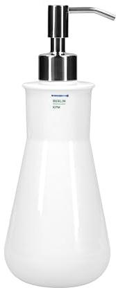 KPM Berlin Porzellanspender mit Edelstahl-Pumpkopf, Seifenspender, Ölspender, Pumpspender 450 ml, Porzellan weiß Handmade, im Geschenkkarton (LAB)