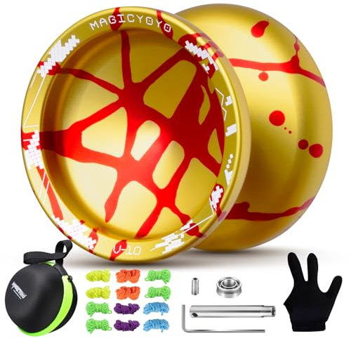 YOSTAR V10 Profi JoJo, Responsive & Unresponsive Trick JoJo mit Leerlauf und Kugellager, Dual-Purpose-JoJo für Kinder & Erwachsene, Metall Yoyo mit 12 Schnur, Lager-Kit, Handschuh & Hardcase