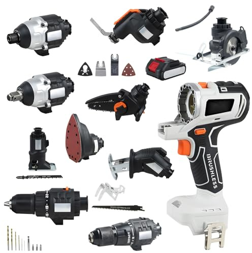 AXGCAA Brushless Power Tool Combo Kit, 10 in 1 Cordless Woodworking Tool Set with 6.0AH Battery and Tool Box, Portable Tool Set, Multifunctional Combo Kit, for Versatile DIY Projects