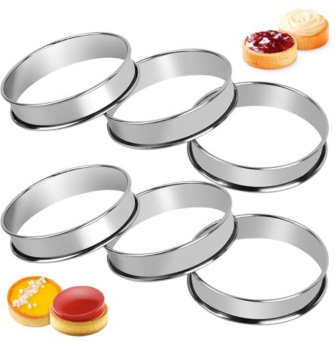 6 Stück Pancake Form, Crumpet Ringe Backringe, 10cm Tartelette Förmchen, Leicht Entformbare Crumpets Ringe, Backringe Tortenring, Runde Muffinringe, Crumpet Formen für Pfannkuchen, Eier, Muffins
