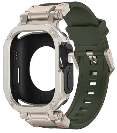 Clouism Funda con correa para Apple Watch Band Ultra 2, 49mm, 44mm, 45mm, funda protectora de TPU, pulsera de silicona para IWatch Series 9, 8, 7, 6, 5, 4 correas de reloj(Ti-Green,45mm)