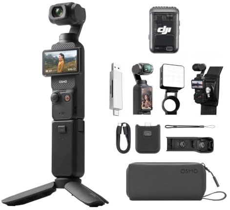 DJI Osmo Pocket 3 Creator Combo Bundle, Fotocamera Digitale con CMOS da 1'', 4K/120fps, Stabilizzazione a 3 Assi, Tracciamento di Volti/Oggetti, Messa a Fuoco Rapida, Microfono Incluso, Vlog Camera