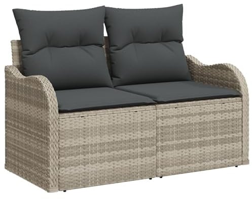 vidaXL Outdoor Sofa mit Stauraum Wetterfest Grau Hell Rattan Modernes Sitzen für 2 Erwachsene Ideal für Patio und Balkon Stylisch mit bequemen Kissen Haltbares Sommermöbel Garten Couch
