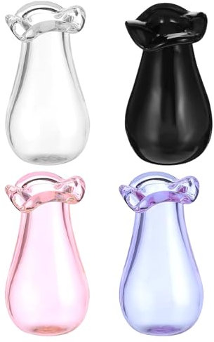 Winzige Glasvasen für Katzen, Barthalter, kleine Vasen für Blumen, Miniaturgläser, kleine Dekoration für Puppenhäuser, 4 Stück