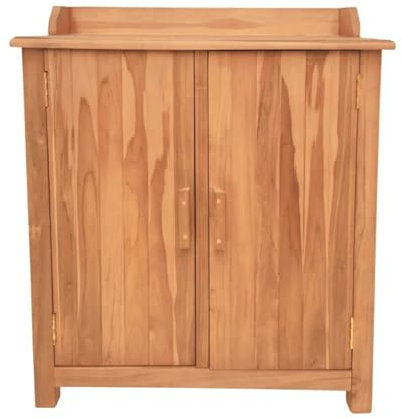 MR. DEKO® Gartenschrank Batley Teak mit Arbeitsfläche für den Garten, Terrasse, Campingplatz, Dachterrasse, Balkon oder Wintergarten