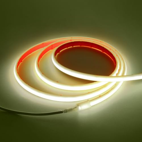 KISUFU Selbstklebend 12V COB, IP68 Wasserdicht 320 LEDs/m Flexibles LED Streifen, 2 PIN Neon LED Strip für nnen und außen Heim Deko Led Beleuchtung.（sin adaptador de alimentación）