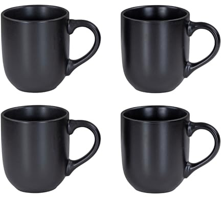 4er Set Steingut Tassen 300ml Schwarz Kaffeetasse Kaffeebecher Edel Design Küchengeschirr Heißgetränke Kaffeepott