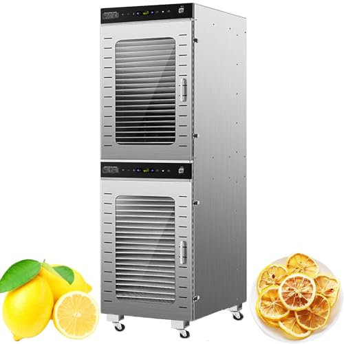 Commercial Food Dehydrator Machine (12 20 40 44 80 Extra-Large Stainless Steel Trays)800W Dryer for Beef Jerky,Fruits,Vegetables,Dog Treats,24 Hour Digital Timer 86°-190°F Temperature Control(A44 Pall