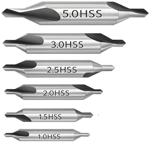 6 Piezas Brocas de Centrador HSS en Acero Rápido M2, Brocas de Centro 60° Precisas 1.0-5.0mm, Accesorios para Torno y Taladro, para Metal, Madera y Aluminio, Alta Durabilidad