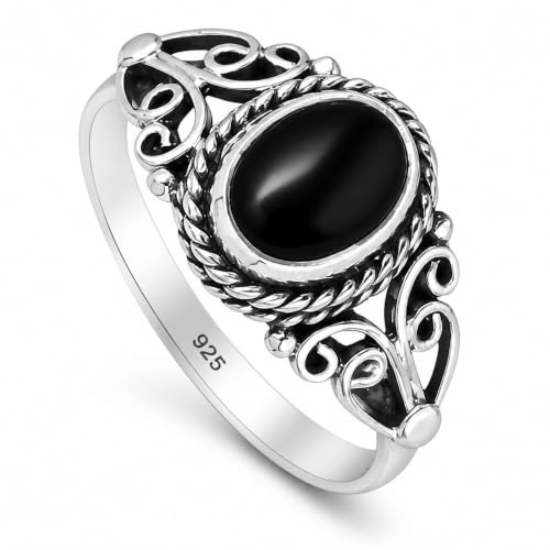I-be, Onyx schwarz Edelstein Ring oval 925 Silber, 104412/6x8/ IS/52