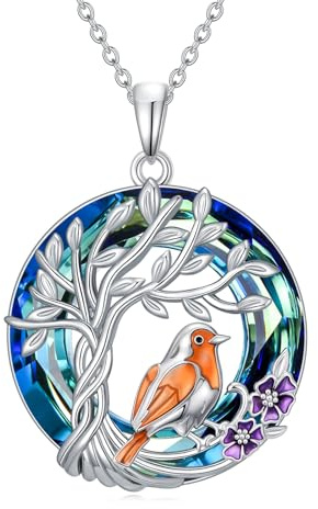 TOUPOP Robin Necklace 925 Sterling Silver Robin Tree of Life Animal Necklace for Women Jewellery Gifts for Birthday Christmas Girlfriend