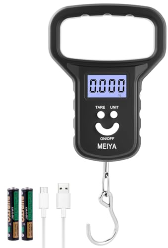 OSDUE Balance Électronique de Bagages, 110lb/50kg Appareil à Bagages Suspendue Balance Pesone de Pêche Crochet Digital avec Ecran LED et USB pour Voyage, Pêche avec Affichage à Quatre Unités, Gris