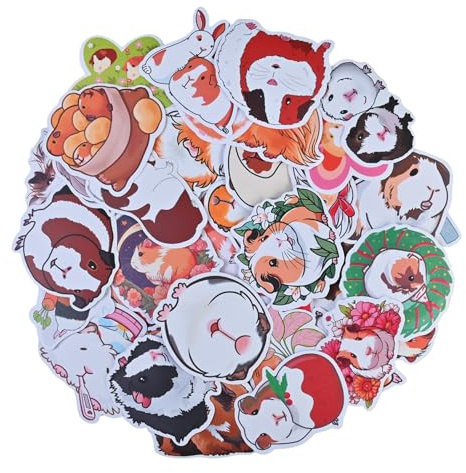 102-Teiliges Set Niedliche Meerschweinchen Aufkleber, Ca. 5cm Groß, 102 Stück Mit 51 Designs, Wasserdichte PVC Sticker, Ideal Für Bastelarbeiten