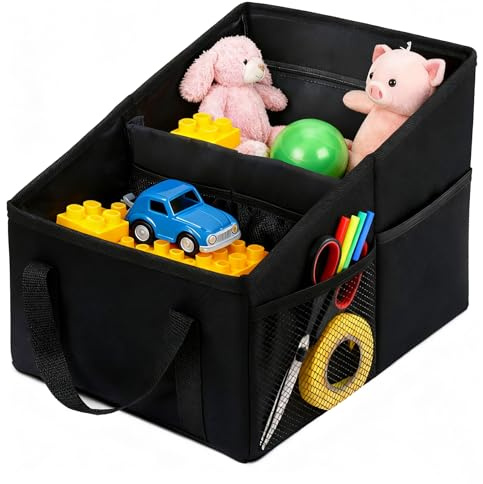 DHSWNNG Car Organiser, Boot Storage Organiser 31x25x25cm Foldable Multi-Compartment Car Caddy Organisers With Handle Cars Seat Organisers Backseat Storage Box