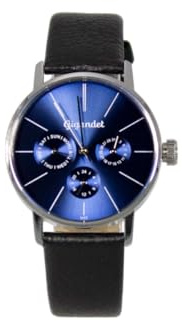 Gigandet Armbanduhr Damen Multifunktion Datum Edelstahl Leder Silber Blau G38-010