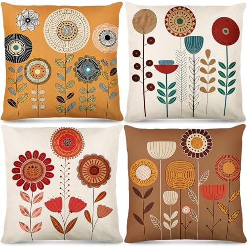 Simpeak Funda de Cojines 45x45 cm, Juego de 4 Fundas de Cojin con Estampado geométrico, Decorativa Funda Almohada Lino para Sofá Decorativos Hogar, Fundas de Cojines de Sofa Modernas