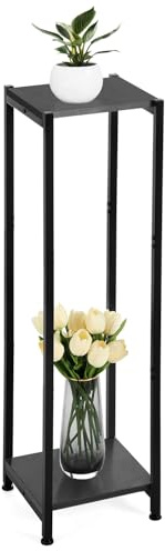 Zoapion Extra Tall Plant Stand Indoor,40 Inch Plant Stands,2 Tier Metal Plant Stand with Heavy Duty Wood,Black