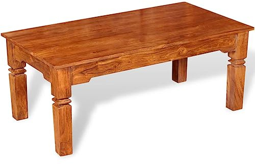 Yisssmeng Couchtisch Massivholz 110x60x45 cm, Akazie Honig Palisander-Optik, robuster Beistelltisch für Wohnzimmer Sofa & Sitzecken, moderner Kaffeetisch mit einfachem Aufbau