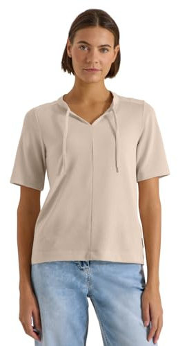 Cecil Damen Kurzarm Bluse mit Split Neck und Bändern