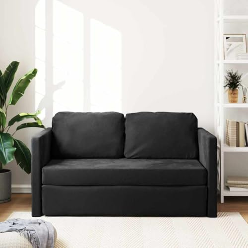 NIVVHOH Bodensofa Schwarz 122x204x55 cm Samt mit Schlaffunktion und Ecksofa für Wohnzimmer und Schlafzimmer