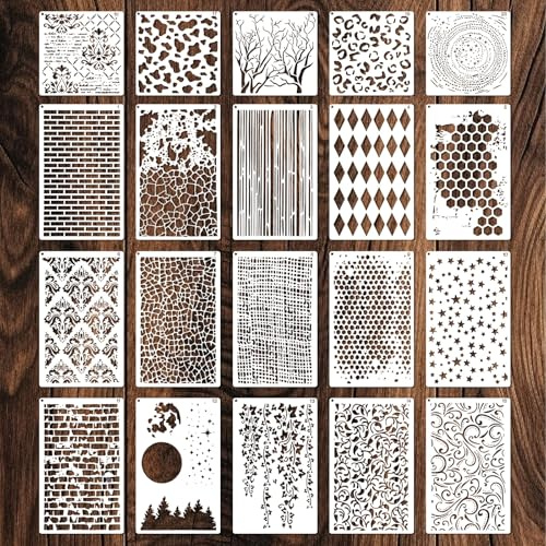 Abstrakte Schablonen Set, 20 Stück Kunststoff Schablonen | Wiederverwendbare Geometrische Malschablonen, Textur Schablone, DIY Blatt Star Stencil für Holz, Wände, Leinwand, Möbel