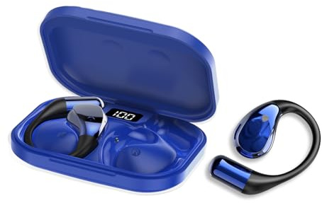 Auriculares inalambricos Deportivos, Bluetooth V6.0 lnalámbricos Cascos Hi-Fi Estéreo, 40H Llamada ENC HD Auriculares, Pantalla LED, IP7 Impermeable Auriculare Oreja Abierta para Sport/Running, Azul
