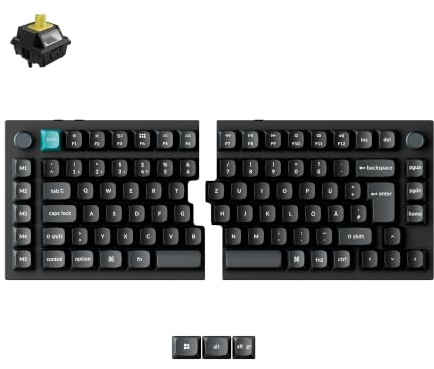 Keychron Q11 Ultra 8K Split-Tastatur, 75% ISO-DE-Layout, 8000 Hz Abtastrate, CNC-Aluminum, Zwei Drehknöpfen, ergonomische kabellose Split-Tastatur für Mac, Windows und Linux, Bananenschalter