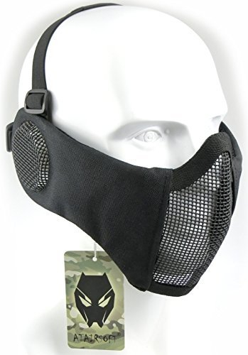 ATAIRSOFT Tactical Airsoft CS Schutzmaske aus Nylon mit halbem Gesichtsschutz und Ohrenschutz Schwarz Black
