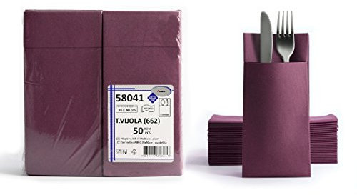 AROBA 50x Airlaid Besteckservietten (Violett, 39x40 cm) - Hochwertige Serviettentaschen - Fertig gefaltete Bestecktaschen - Stoffähnliche Airlaidservietten