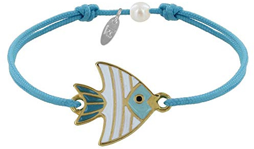 LES POULETTES BIJOUX - Armband Glieder Messing Fisch Medaille Weiß und Türkis Emailliert - Turquoise