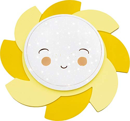 Elobra Sternenhimmel Lampe Sonne | hochwertige LED Deckenlampe / Wandlampe für Jungen & Mädchen aus Holz, dimmbar, gelb, mit Sternenhimmel Glitzer Effekt, 55cm x 55cm x 10cm, Made in Germany