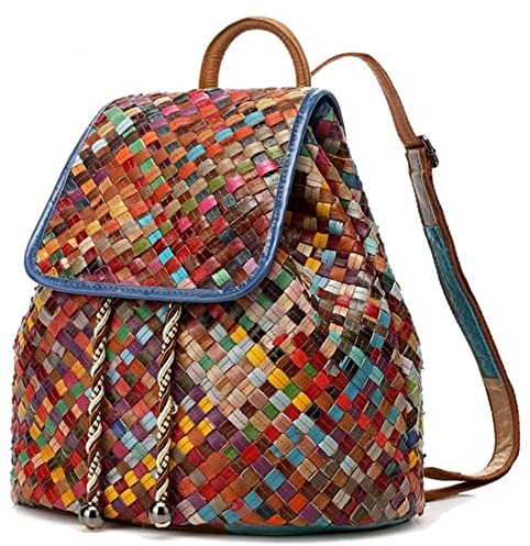 Eysee Rucksack Damen elegant aus echtem Leder bunt, Tagesrucksack geflochten für Alltag 2022 NEU