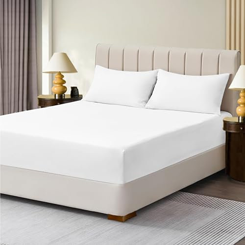 R&Z Extra Deep Polycotton Non Iron Fitted Sheet Easy Care 40cm (White, King)